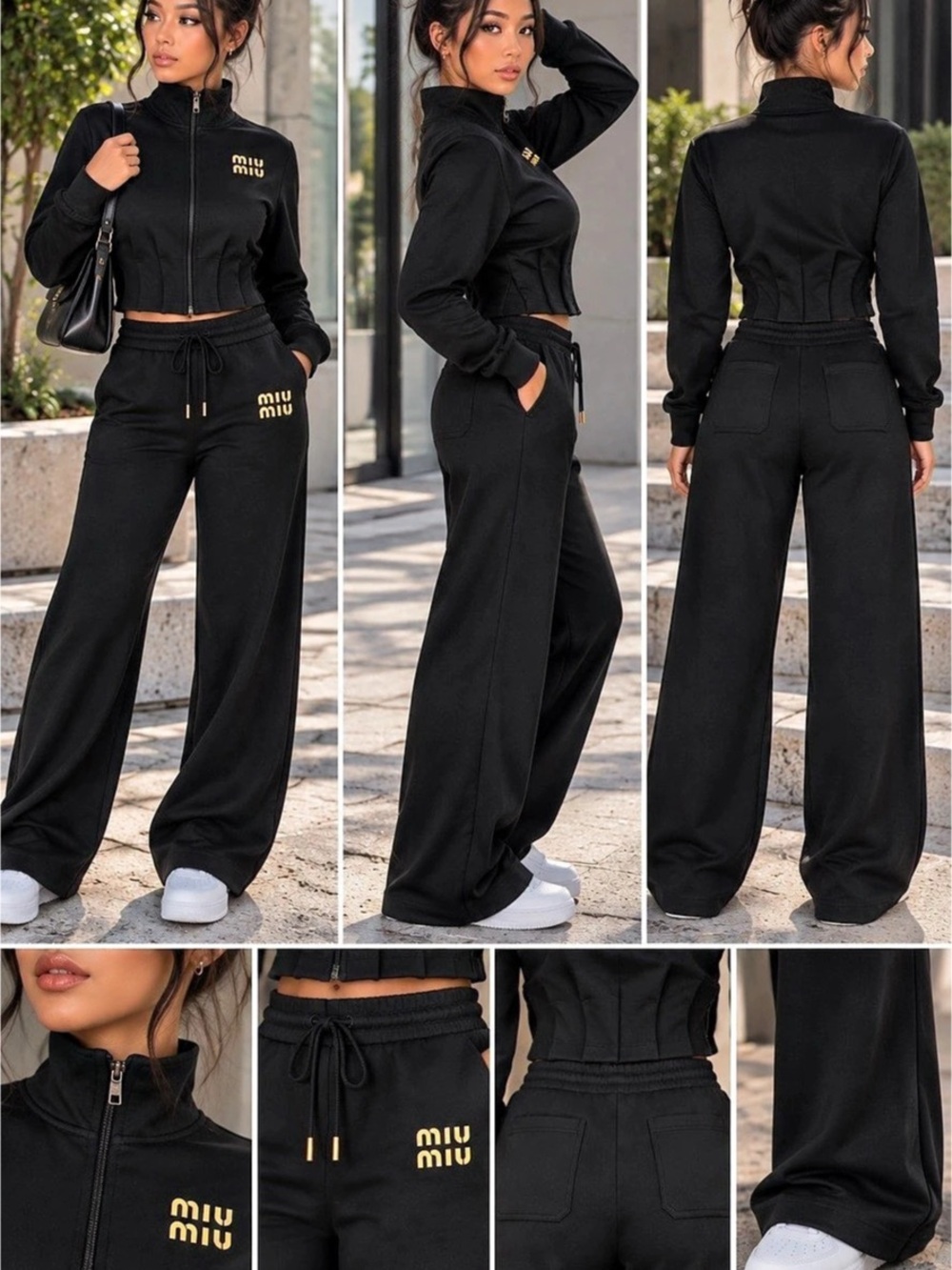 Miu Black Track Jacket & Wide Leg Pants Set